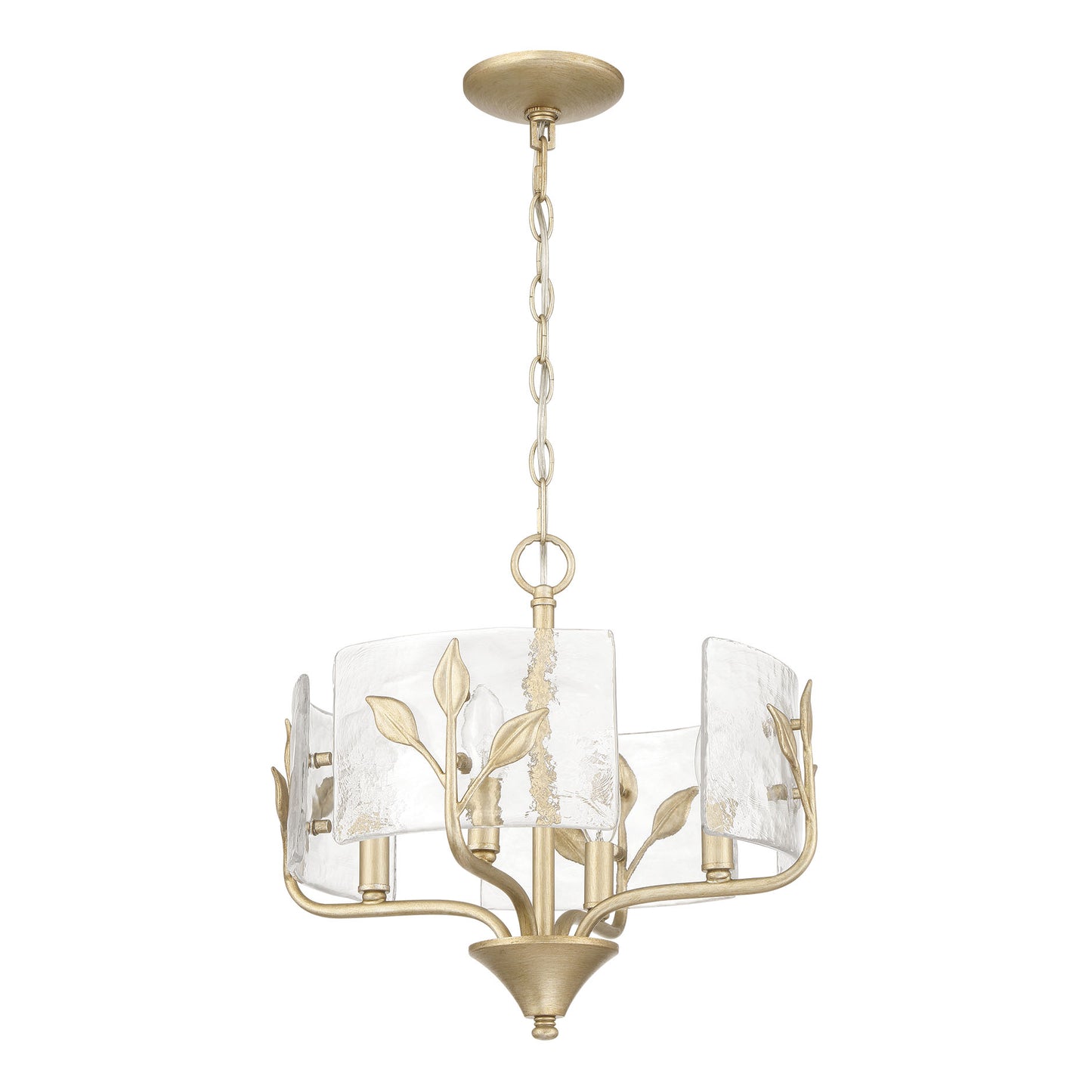 Murphy 4 Light Pendant in White Gold with Hammered Water Glass
