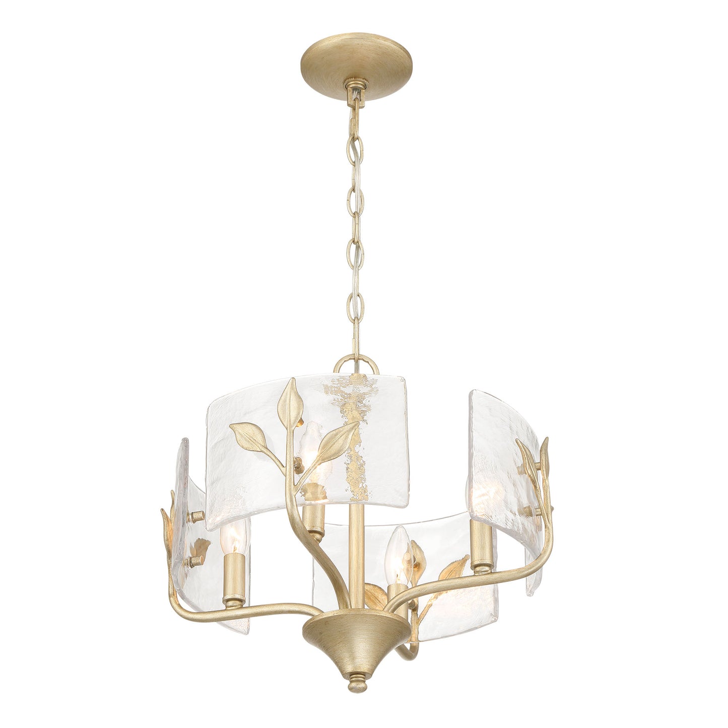 Murphy 4 Light Pendant in White Gold with Hammered Water Glass
