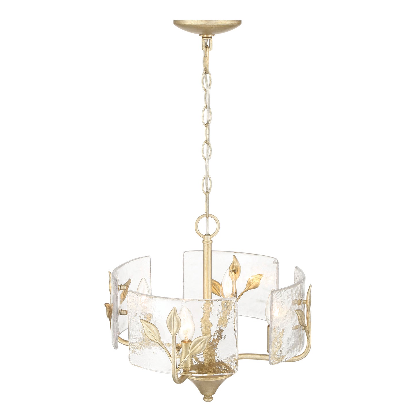 Murphy 4 Light Pendant in White Gold with Hammered Water Glass