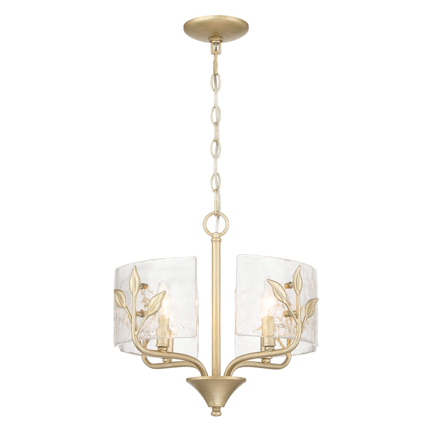 Murphy 4 Light Pendant in White Gold with Hammered Water Glass