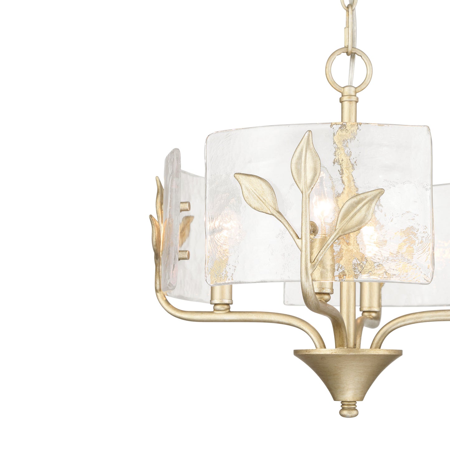 Murphy 4 Light Pendant in White Gold with Hammered Water Glass