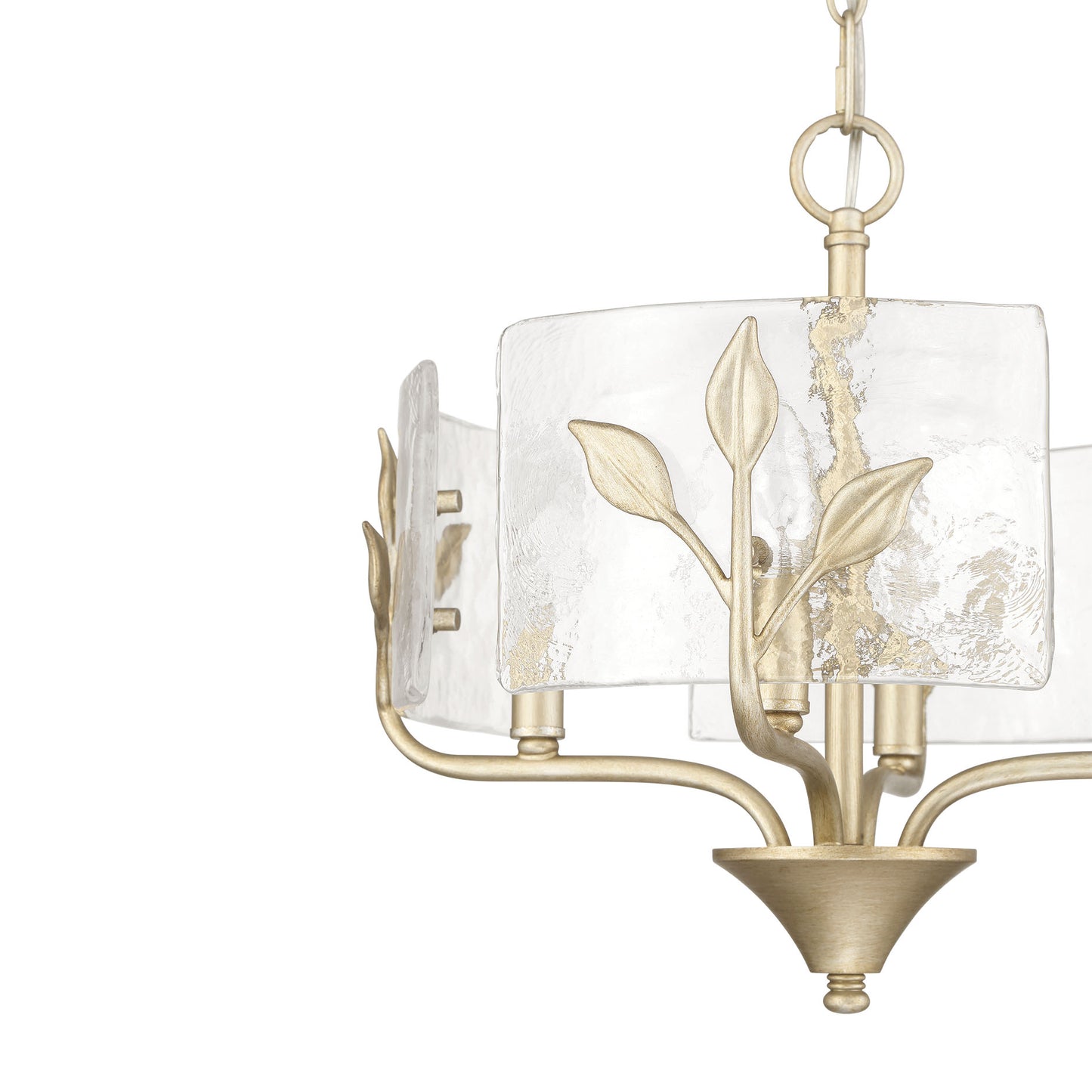 Murphy 4 Light Pendant in White Gold with Hammered Water Glass