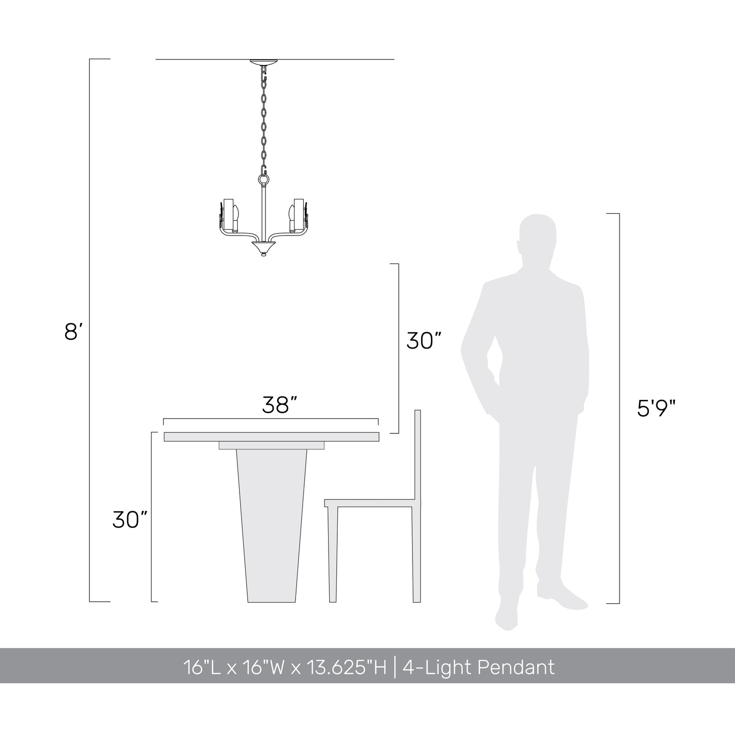 Murphy 4 Light Pendant in Natural Black with Hammered Water Glass