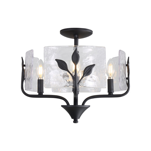 Murphy 4 Light Semi-Flush in Natural Black with Hammered Water Glass
