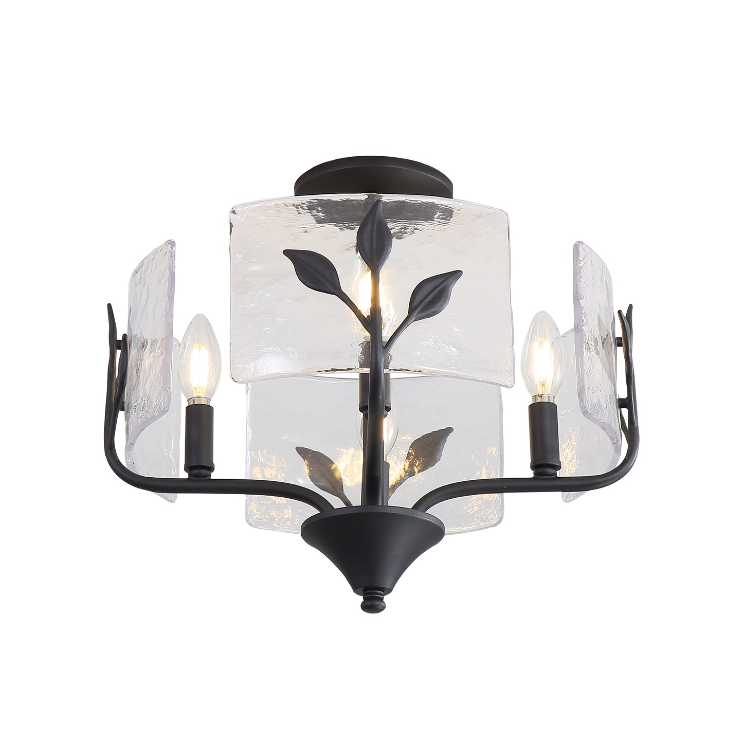 Murphy 4 Light Semi-Flush in Natural Black with Hammered Water Glass