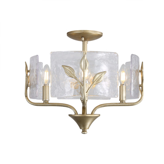 Murphy 4 Light Semi-Flush in White Gold with Hammered Water Glass