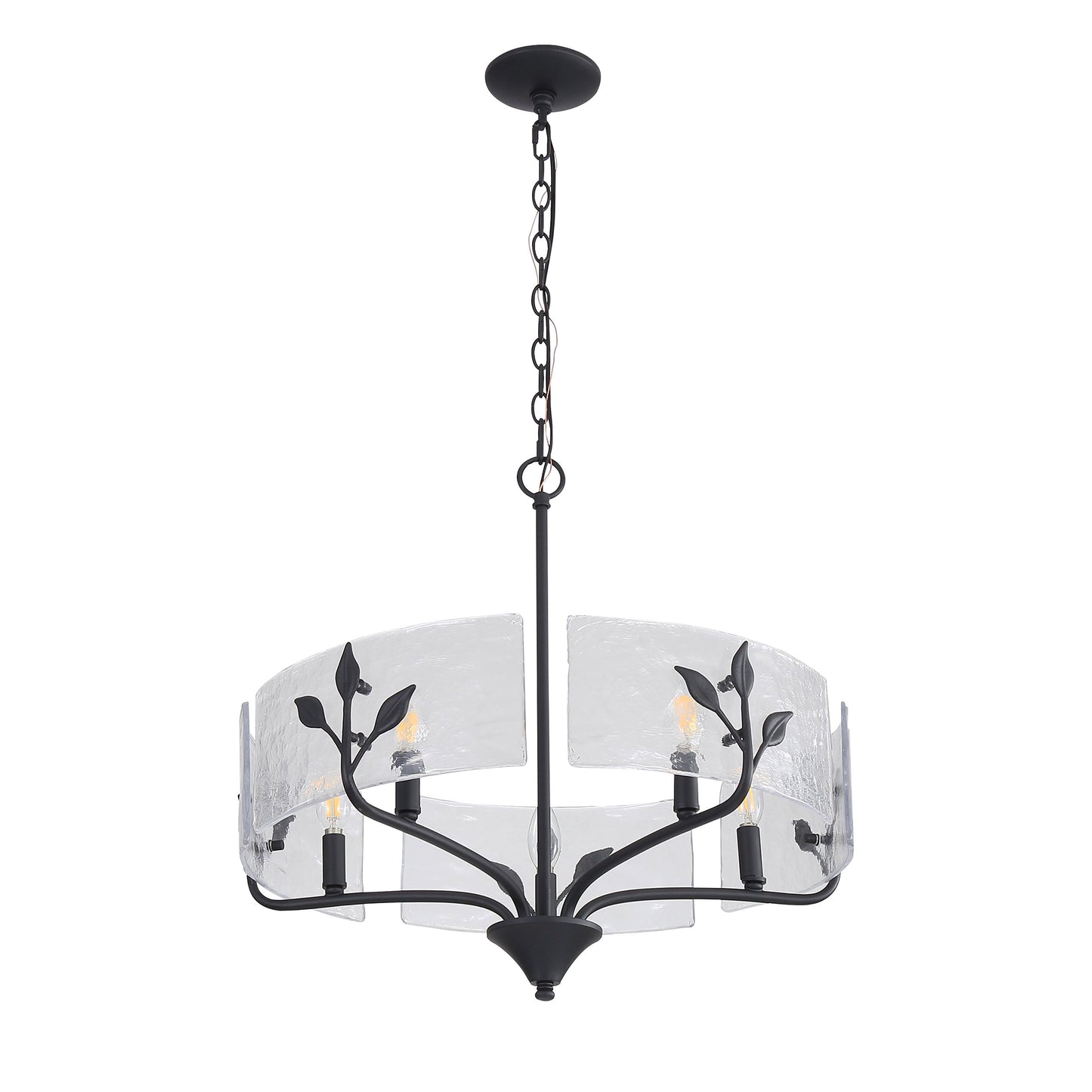 Murphy 5 Light Pendant in Natural Black with Hammered Water Glass