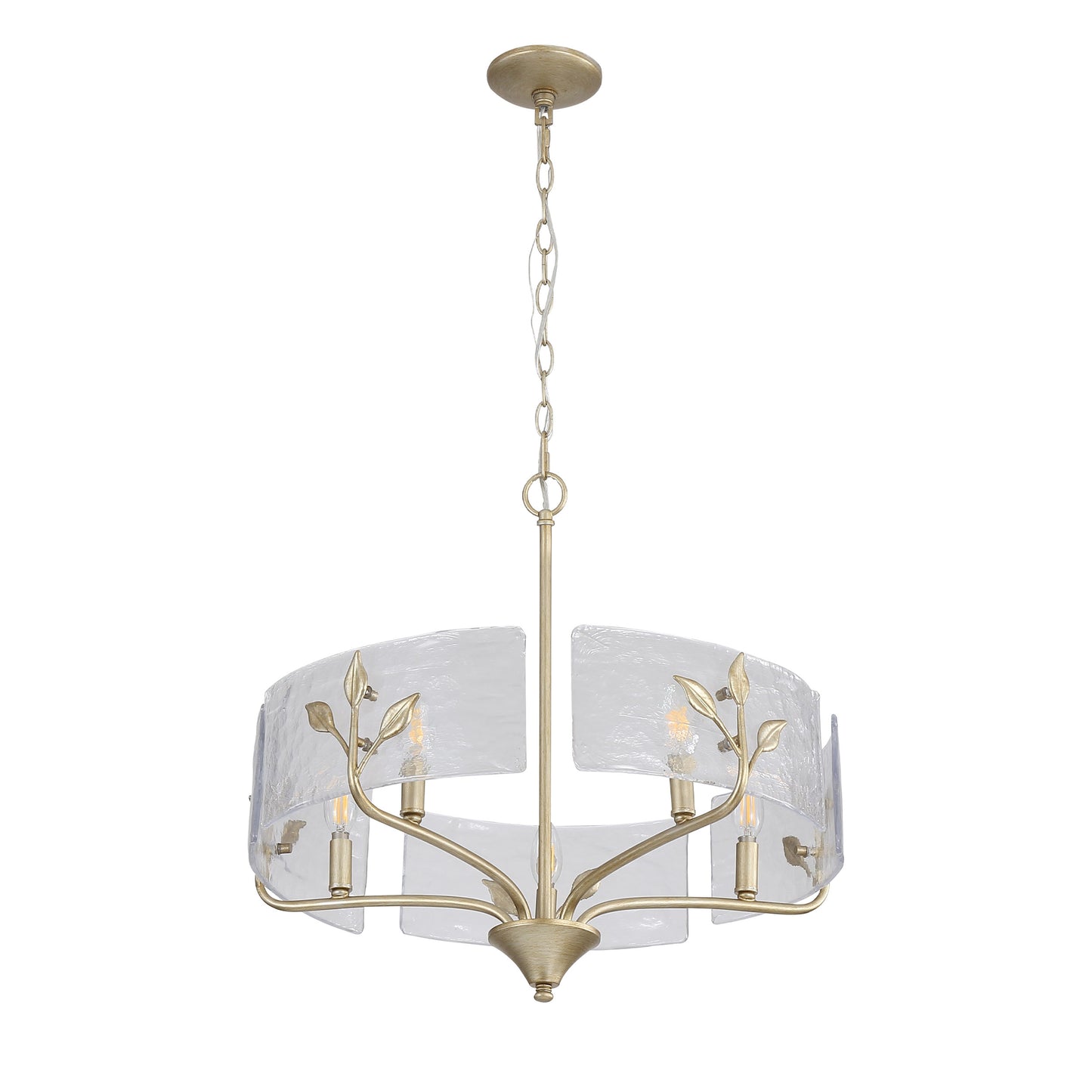 Murphy 5 Light Pendant in White Gold with Hammered Water Glass