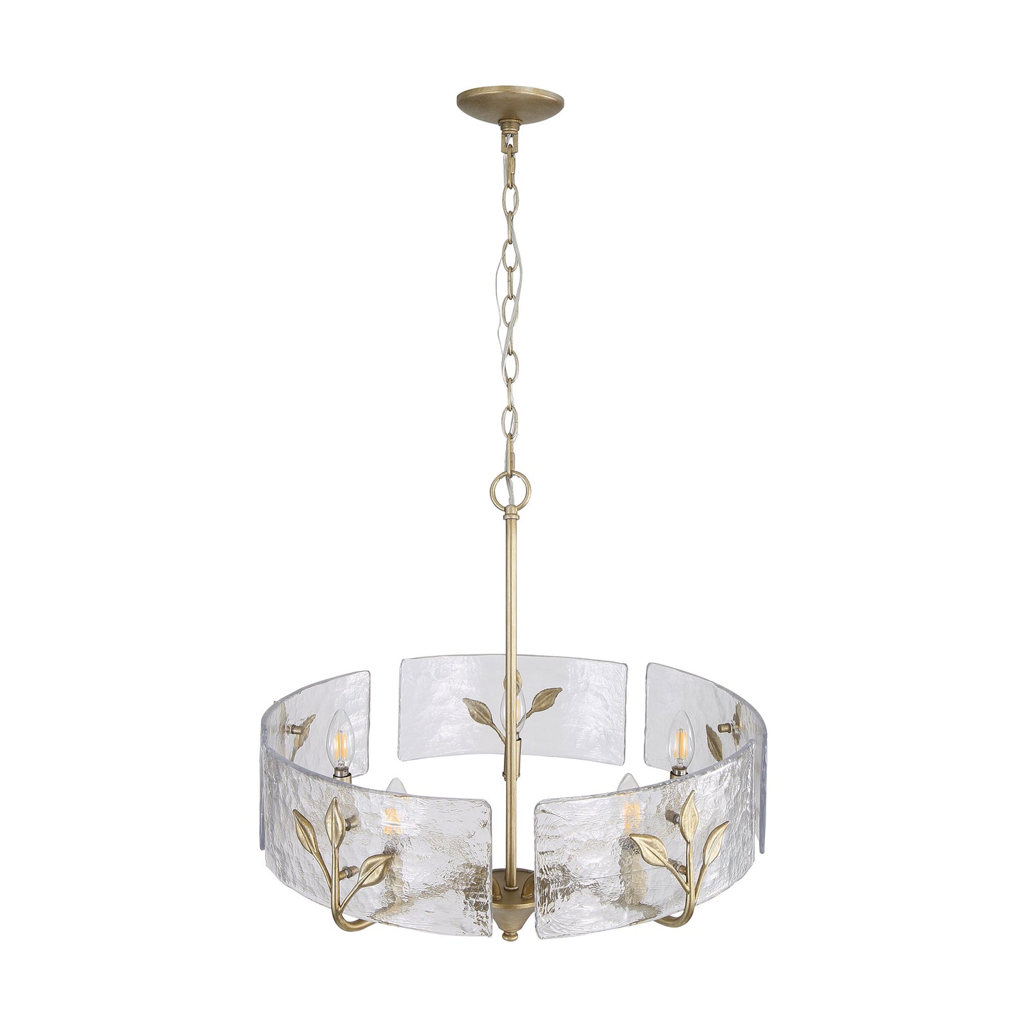 Murphy 5 Light Pendant in White Gold with Hammered Water Glass