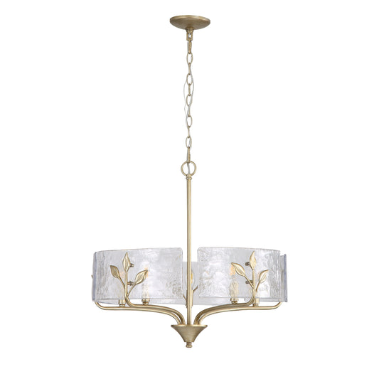 Murphy 5 Light Pendant in White Gold with Hammered Water Glass