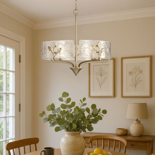 Murphy 5 Light Pendant in White Gold with Hammered Water Glass