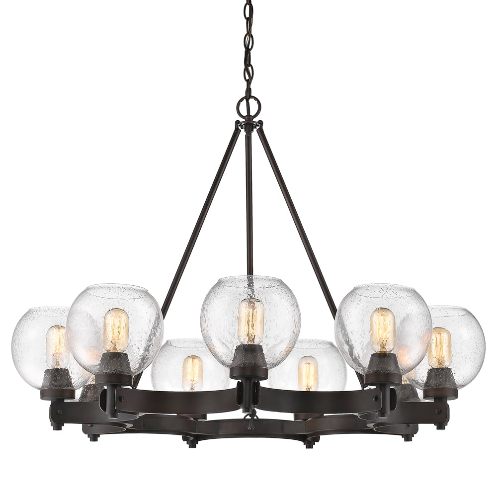 Garrick 9-Light Chandelier in Rubbed Bronze with Seeded Glass