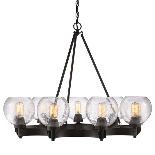 Garrick 9-Light Chandelier in Rubbed Bronze with Seeded Glass