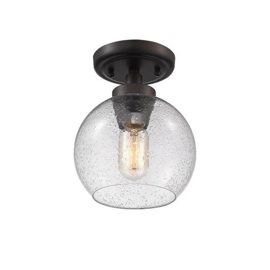 Garrick Flush Mount in Rubbed Bronze with Seeded Glass