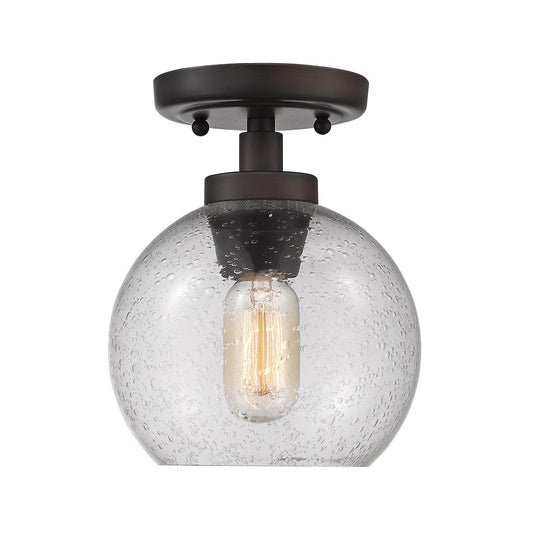 Garrick Flush Mount in Rubbed Bronze with Seeded Glass