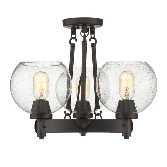 Garrick- Semi-Flush in Rubbed Bronze with Seeded Glass