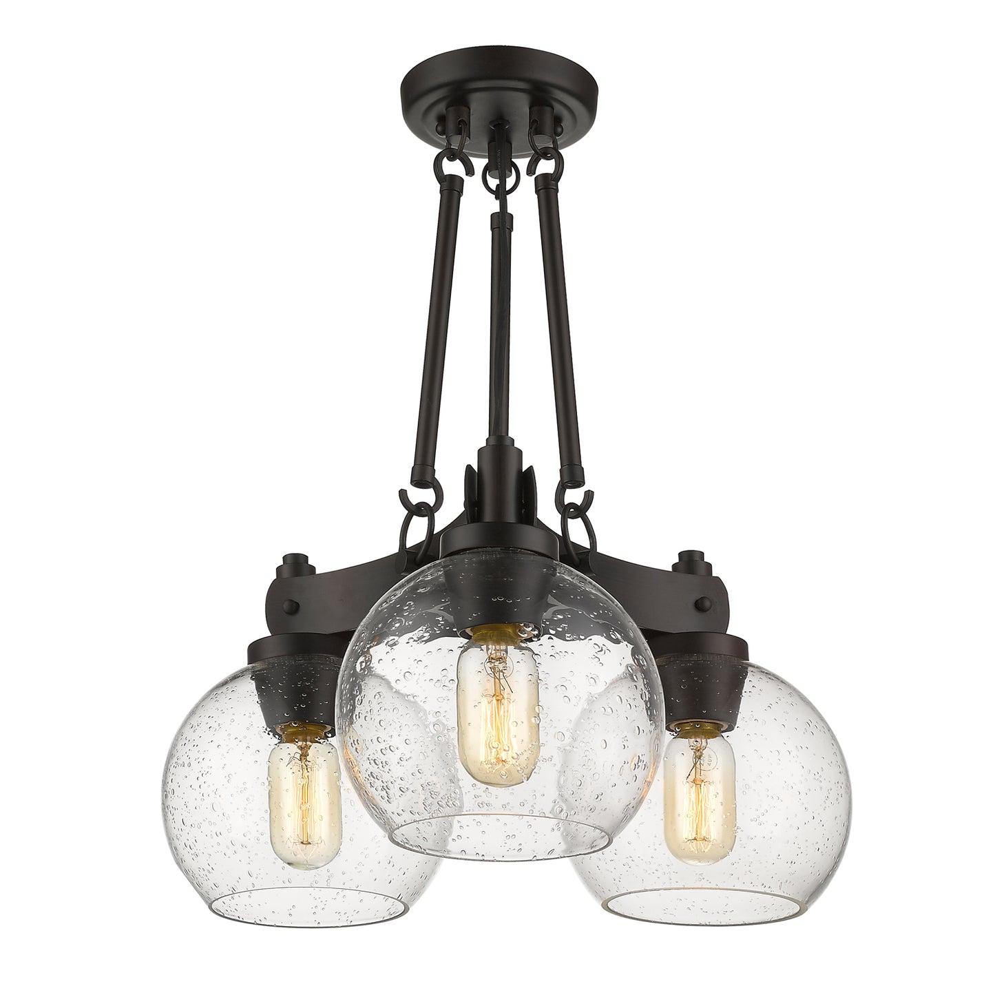 Garrick- Semi-Flush in Rubbed Bronze with Seeded Glass