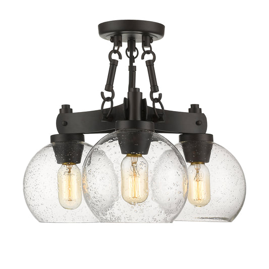 Garrick- Semi-Flush in Rubbed Bronze with Seeded Glass