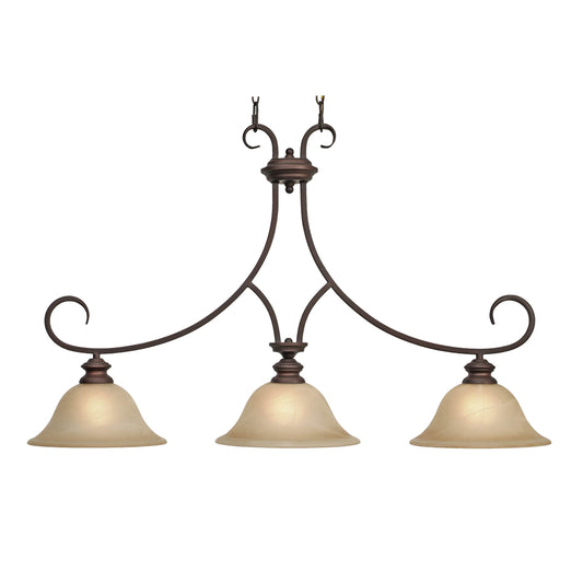 Lannister 3 Light Linear Pendant in Rubbed Bronze with Antique Marbled Glass