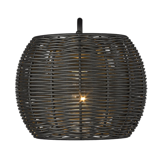 Maren 1 Light Wall Sconce - Outdoor in Natural Black with Black Rattan Wicker Shade