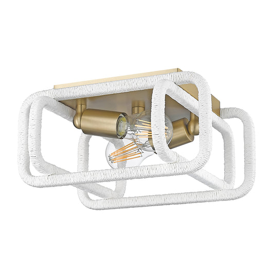 Spencer BCB 2 Light Flush Mount in Brushed Champagne Bronze with Bleached White Raphia Rope Shade