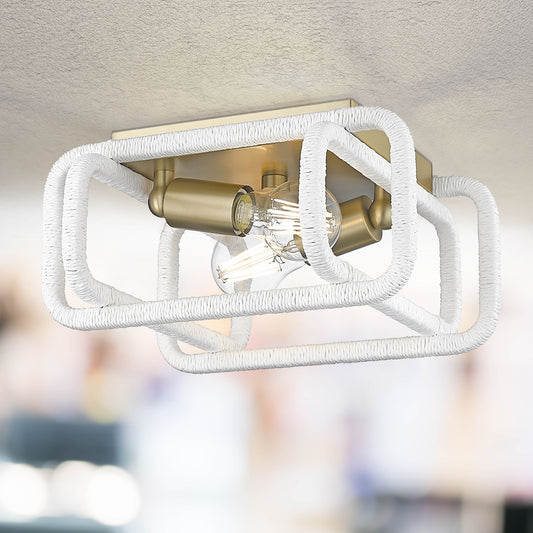Spencer BCB 2 Light Flush Mount in Brushed Champagne Bronze with Bleached White Raphia Rope Shade