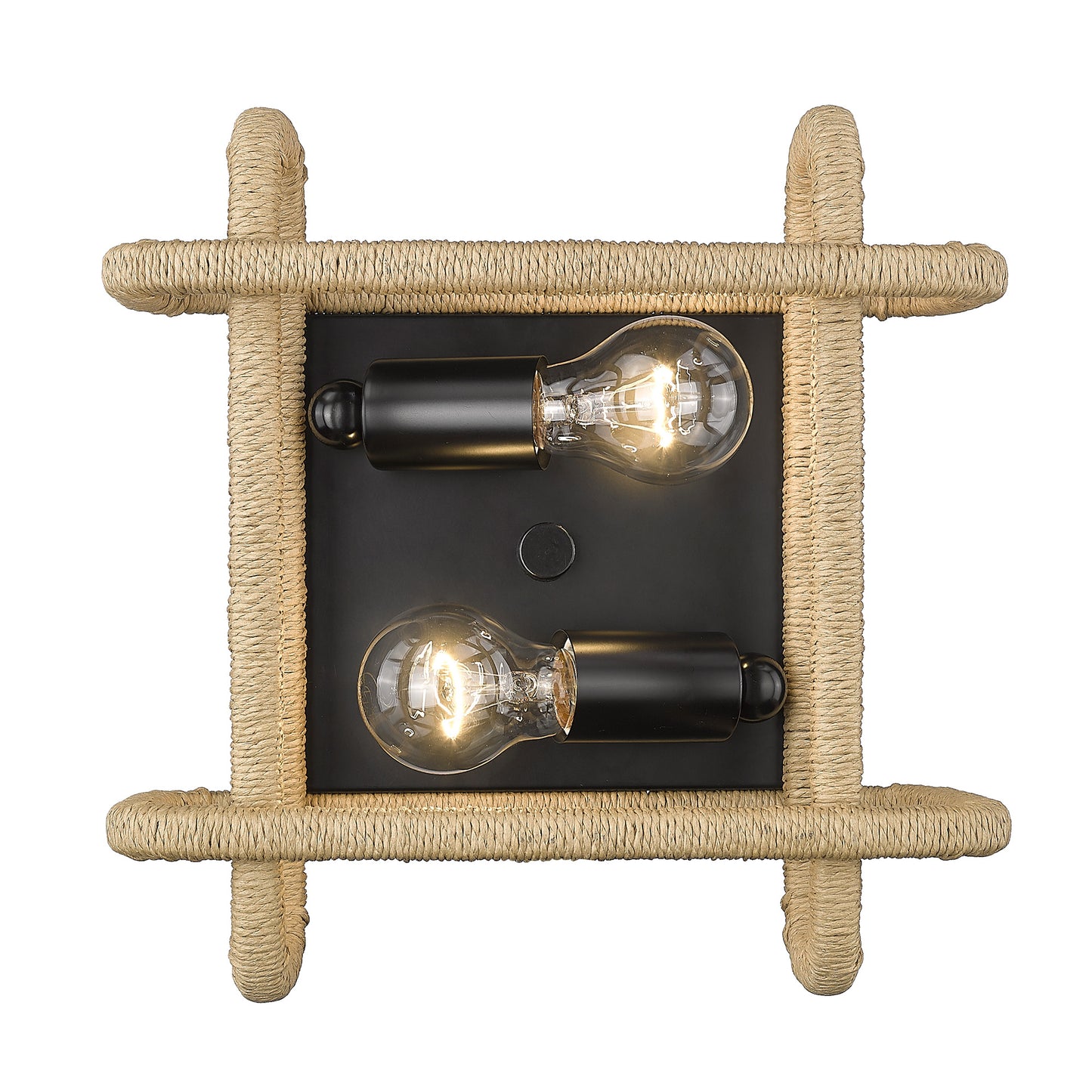 Spencer 2 Light Flush Mount in Matte Black with Natural Raphia Rope Shade