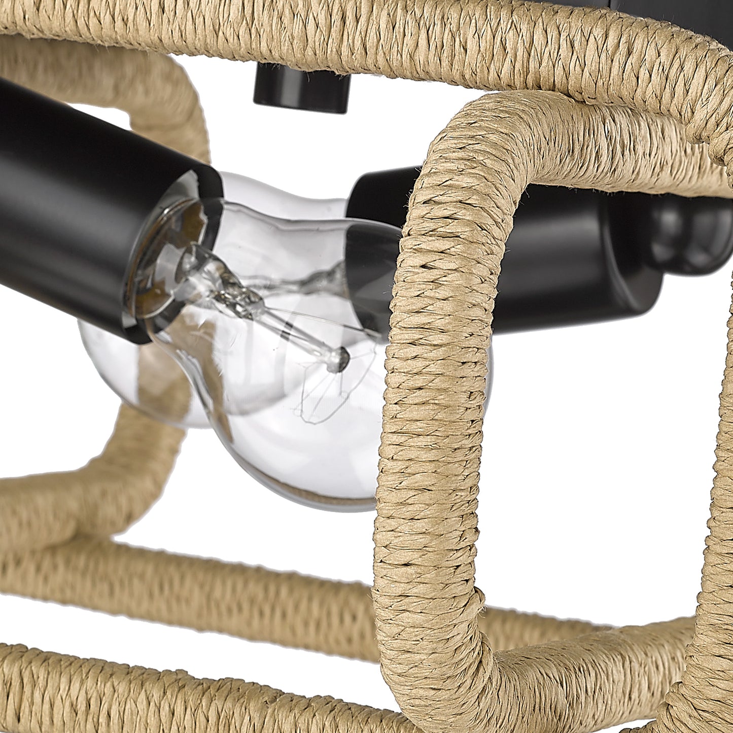 Spencer 2 Light Flush Mount in Matte Black with Natural Raphia Rope Shade