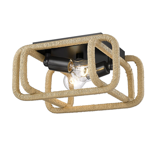 Spencer 2 Light Flush Mount in Matte Black with Natural Raphia Rope Shade