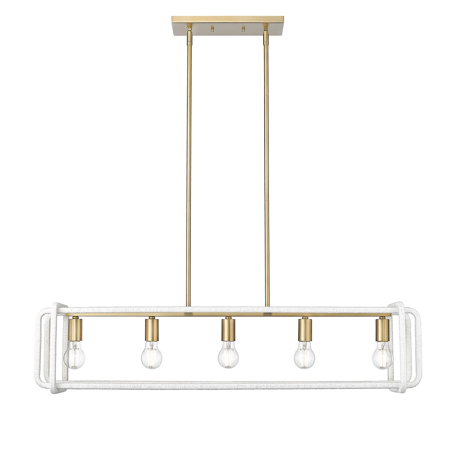 Spencer Linear Pendant in Brushed Champagne Bronze with Bleached White Raphia Rope