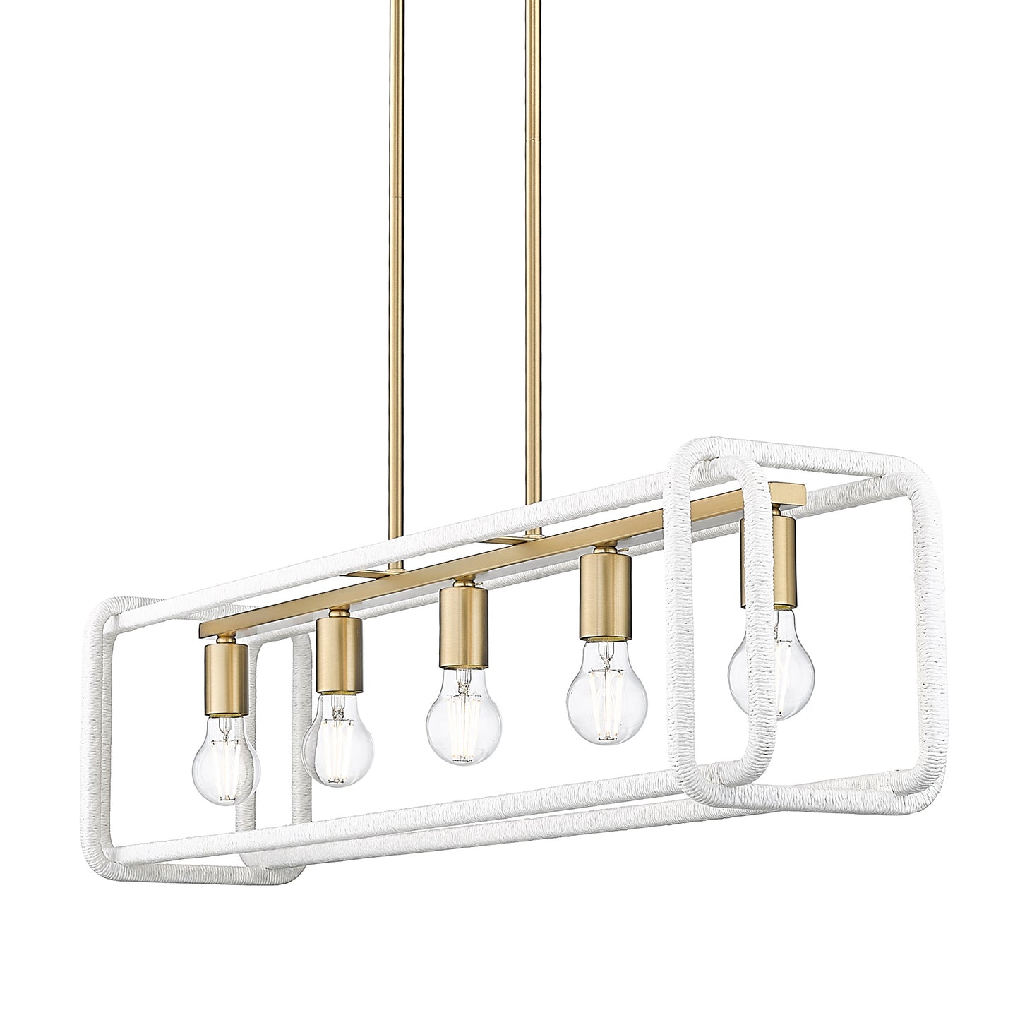 Spencer Linear Pendant in Brushed Champagne Bronze with Bleached White Raphia Rope
