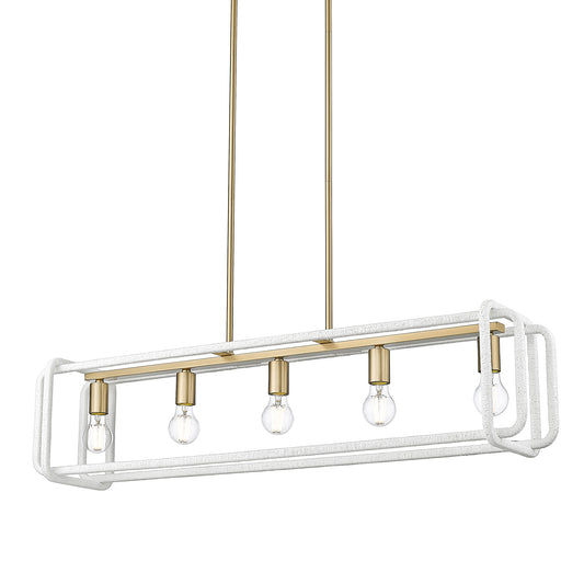 Spencer Linear Pendant in Brushed Champagne Bronze with Bleached White Raphia Rope