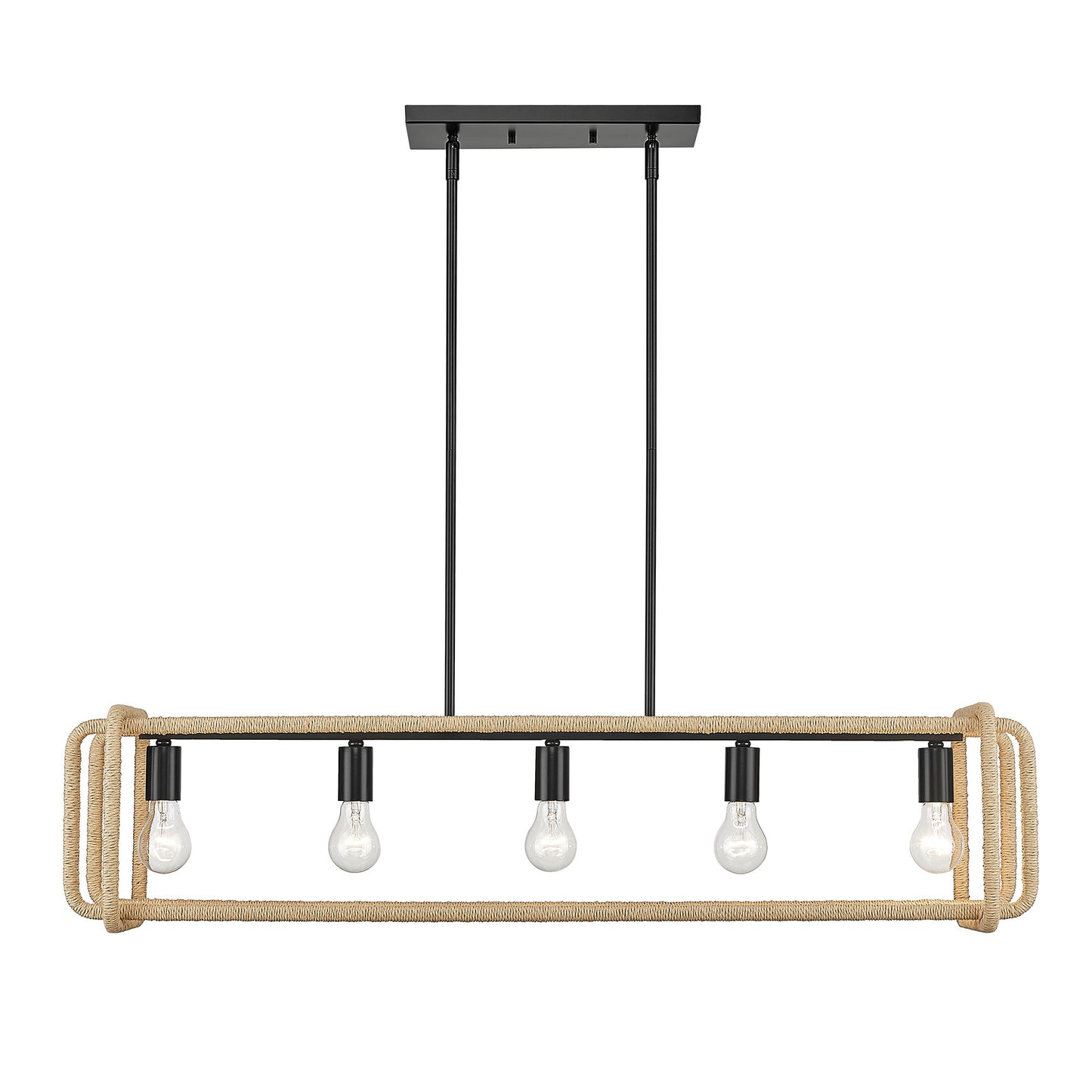 Spencer Linear Pendant in Matte Black with Natural Raphia Rope