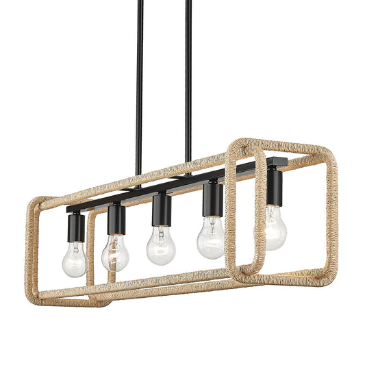 Spencer Linear Pendant in Matte Black with Natural Raphia Rope