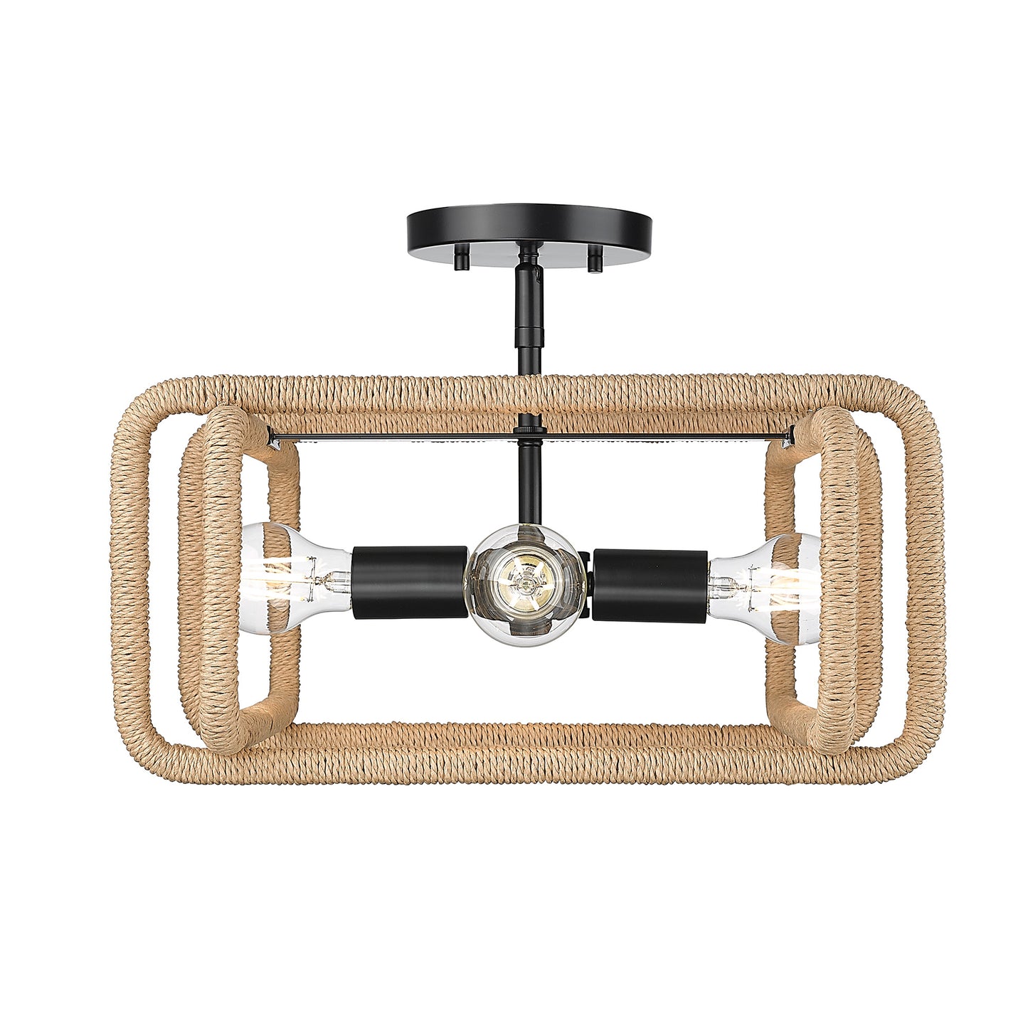 Spencer 4 Light Semi-Flush in Matte Black with Natural Raphia Rope Shade