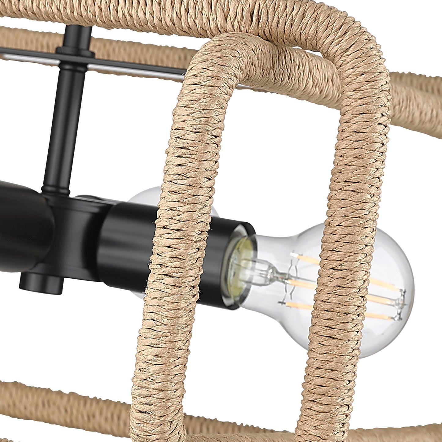 Spencer 4 Light Semi-Flush in Matte Black with Natural Raphia Rope Shade