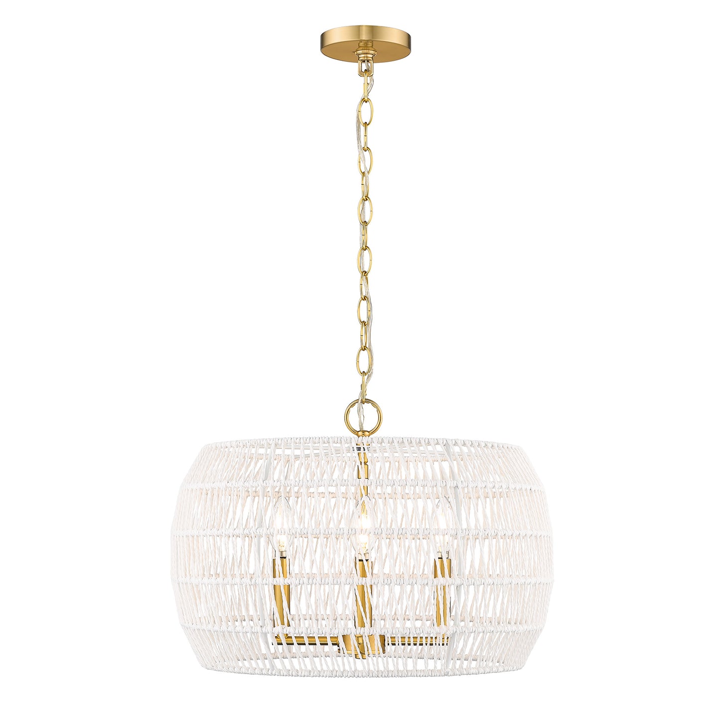 Mercury 4 Light Chandelier in Modern Brushed Gold with Bleached White Raphia Rope Shade