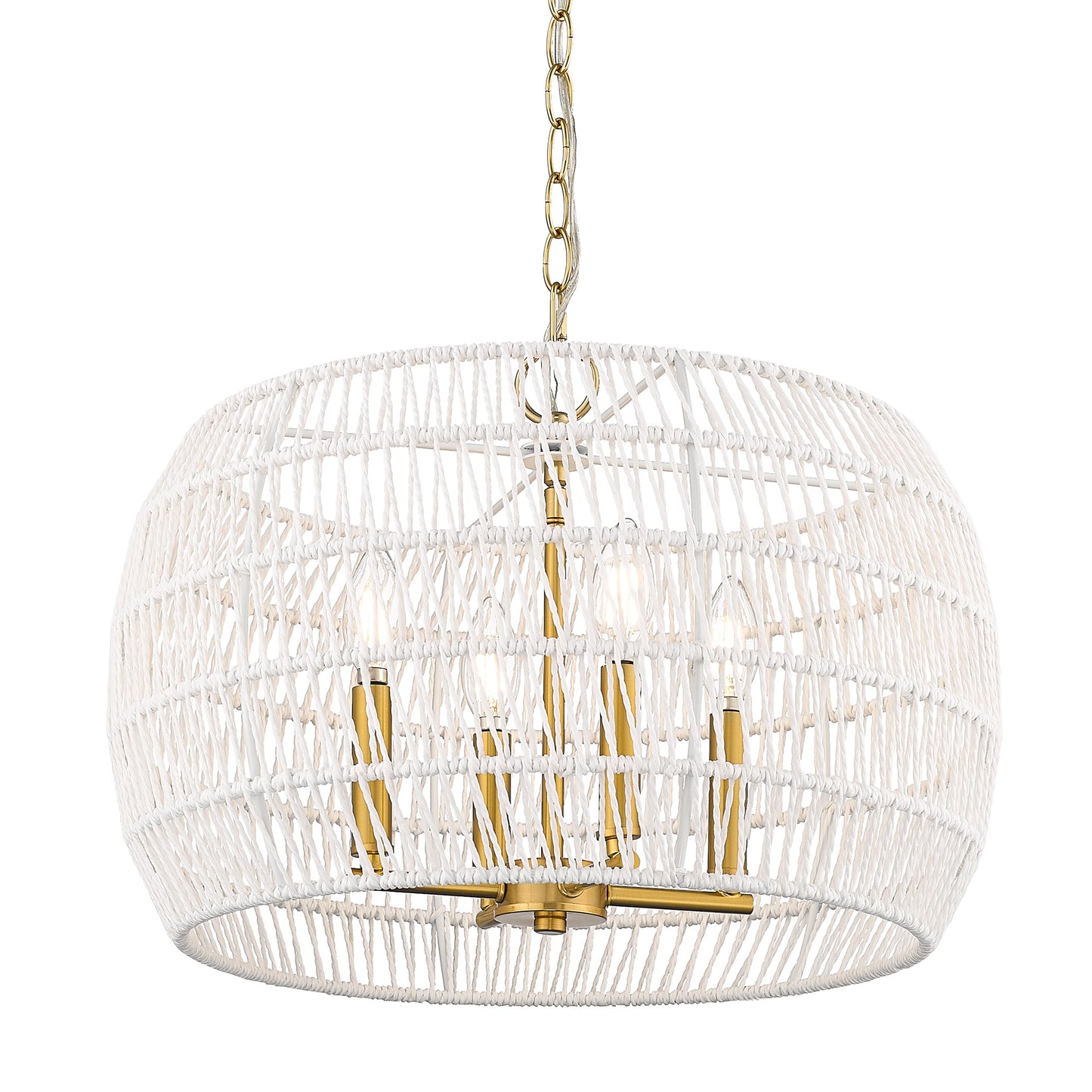 Mercury 4 Light Chandelier in Modern Brushed Gold with Bleached White Raphia Rope Shade