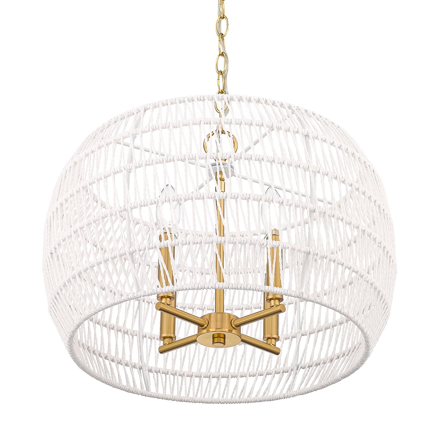 Mercury 4 Light Chandelier in Modern Brushed Gold with Bleached White Raphia Rope Shade