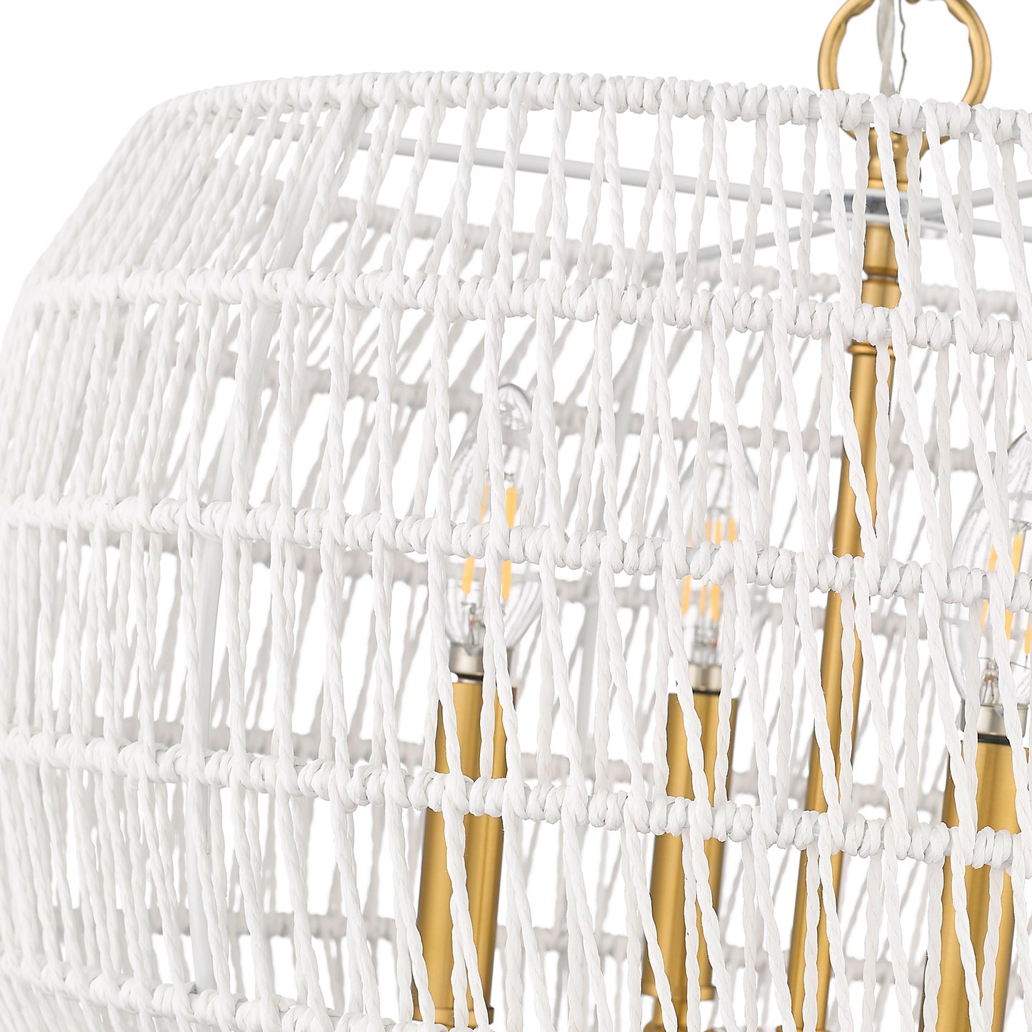 Mercury 4 Light Chandelier in Modern Brushed Gold with Bleached White Raphia Rope Shade