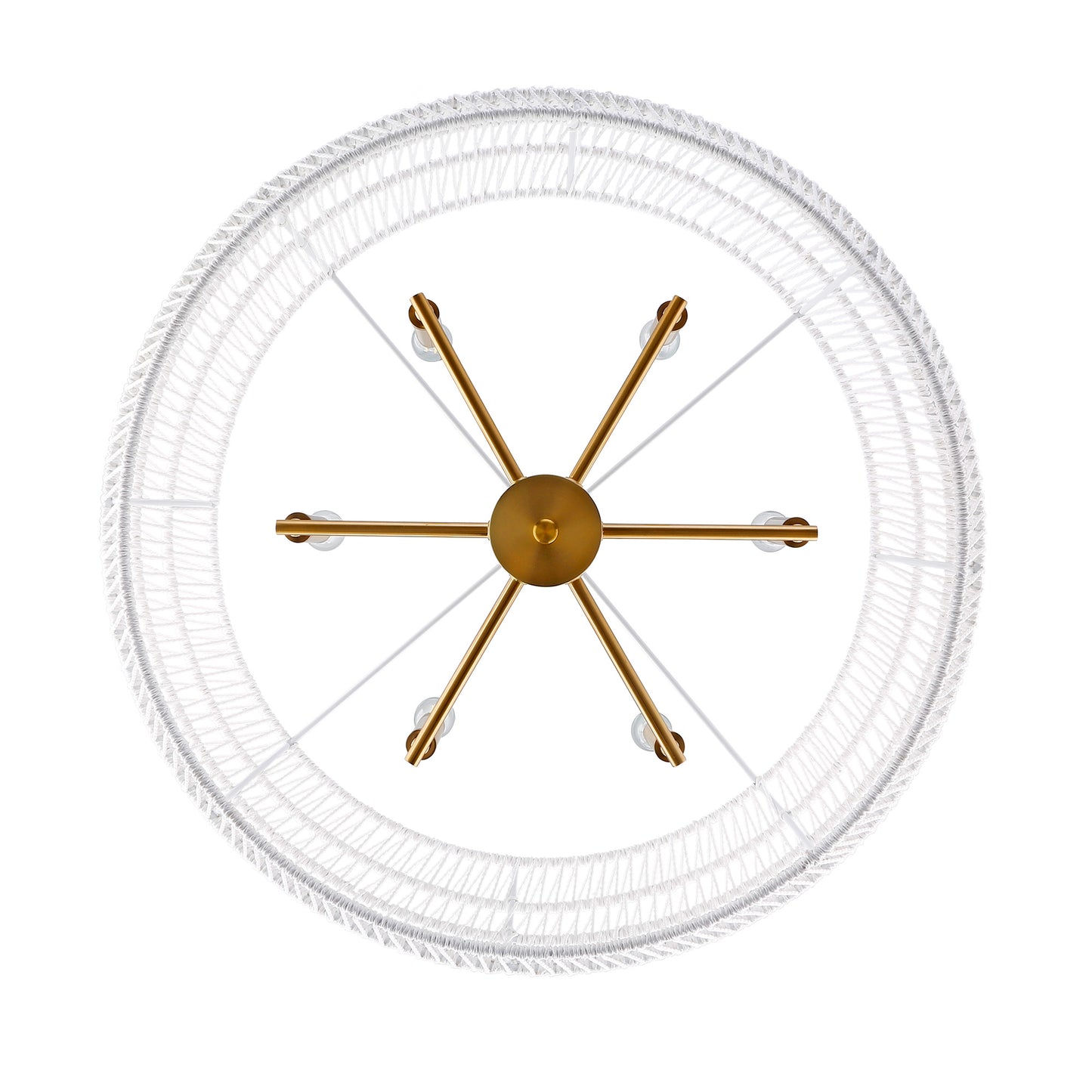 Mercury 6 Light Chandelier in Modern Brushed Gold with Bleached White Raphia Rope Shade