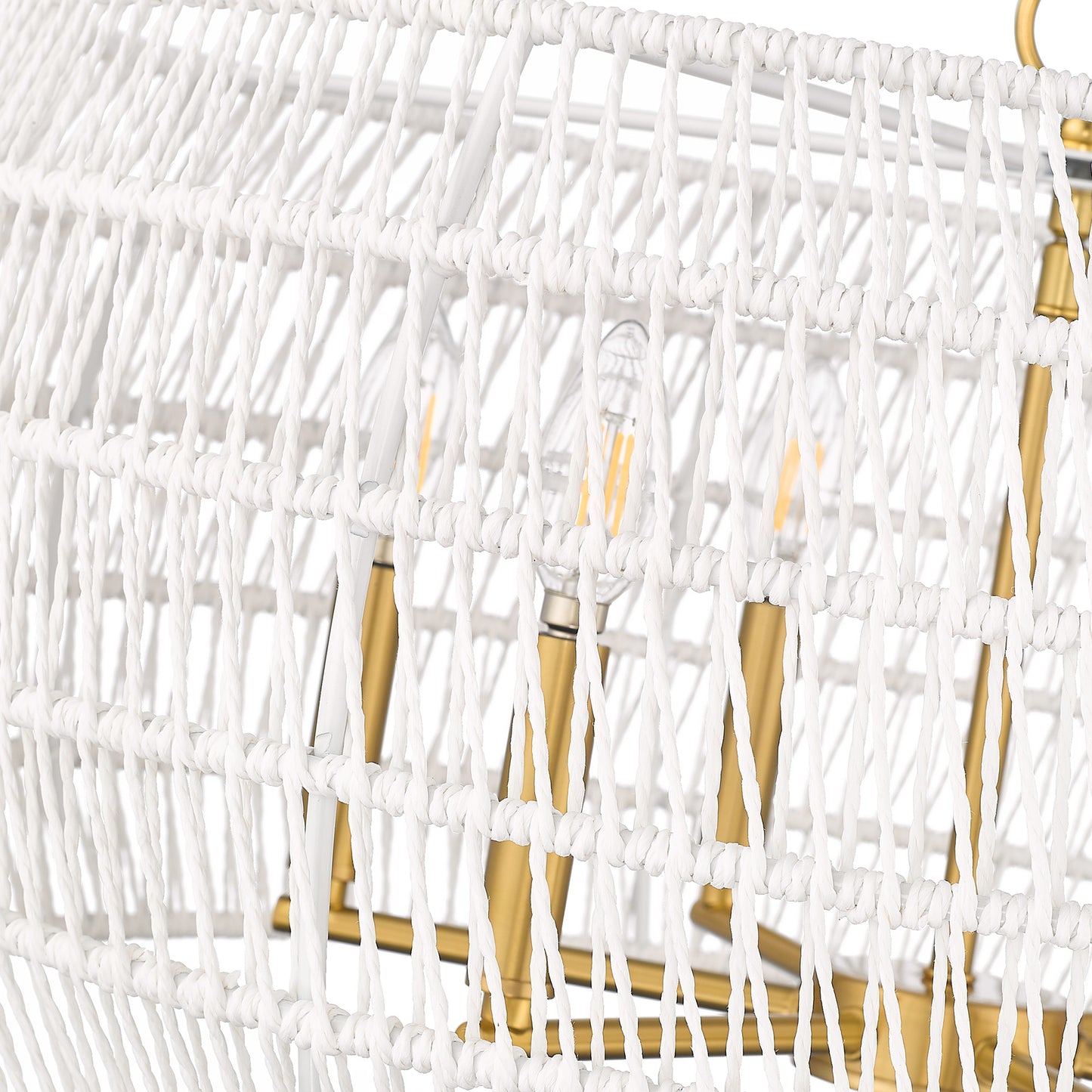 Mercury 6 Light Chandelier in Modern Brushed Gold with Bleached White Raphia Rope Shade