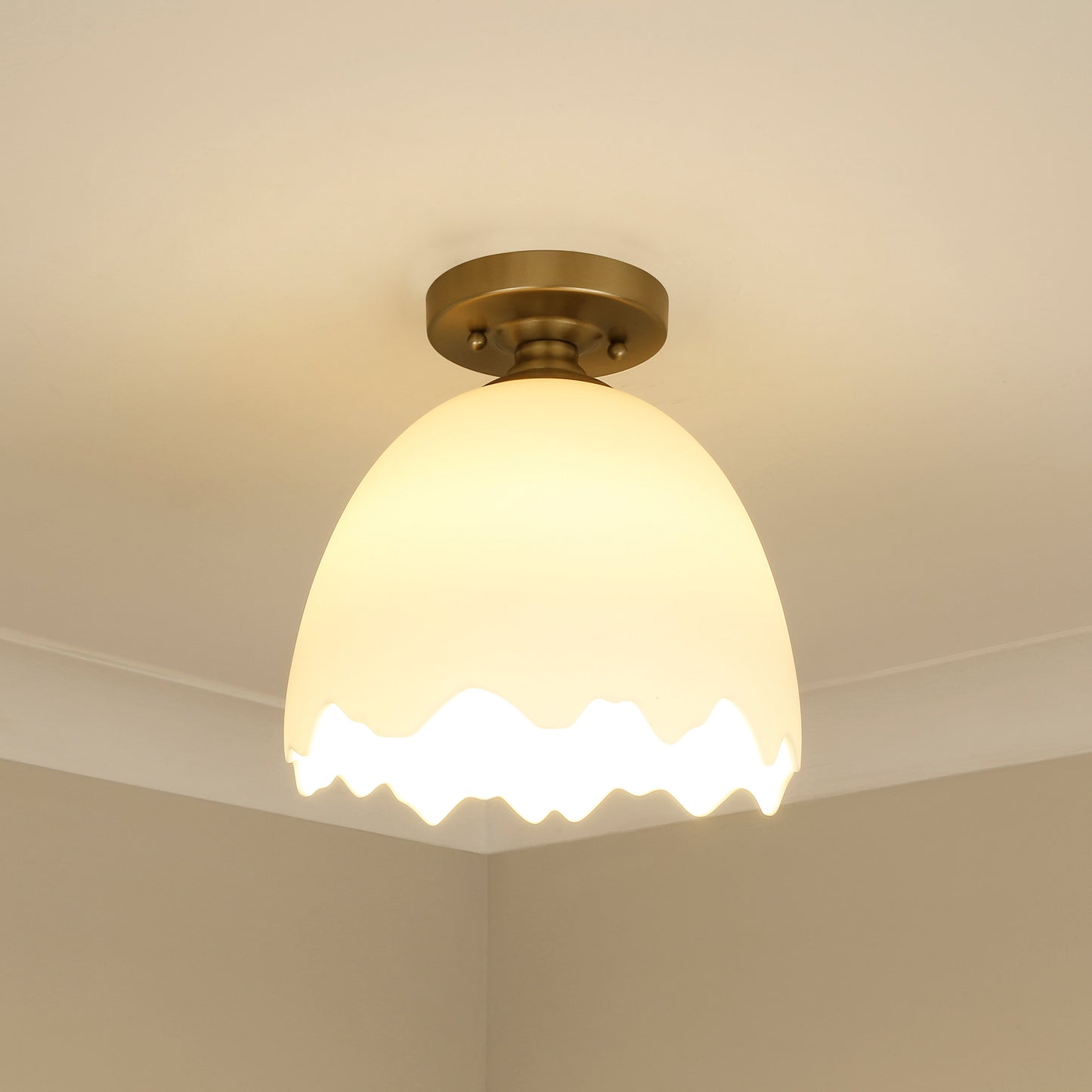 Fresco- Semi-Flush in Brushed Champagne Bronze with Porcelain Shade
