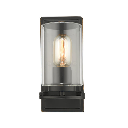 William- 1 Light Wall Sconce in Matte Black with Gold Highlights and Clear Glass