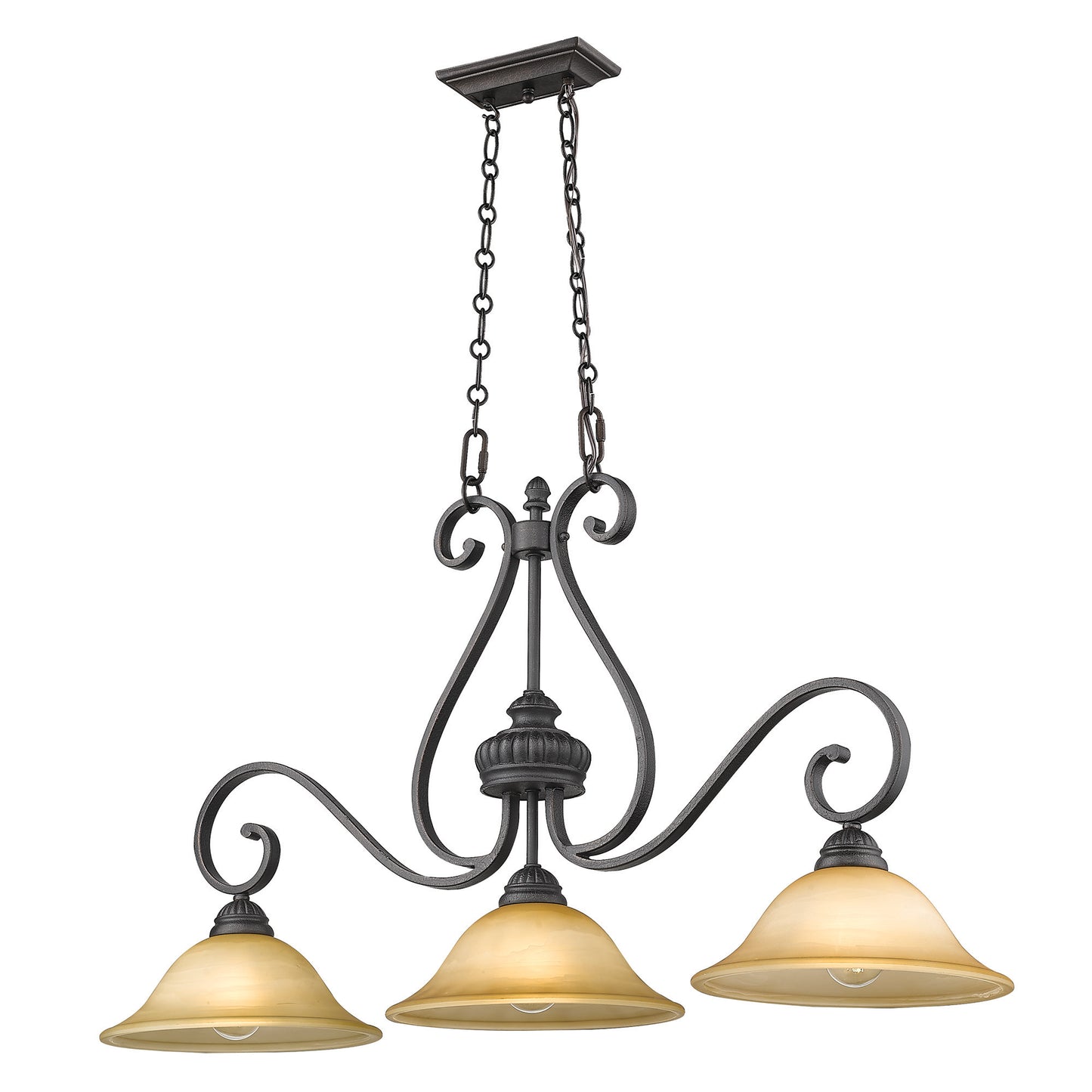 Mayfair 3 Light Linear Pendant in Leather Crackle with Crème Brulee Glass