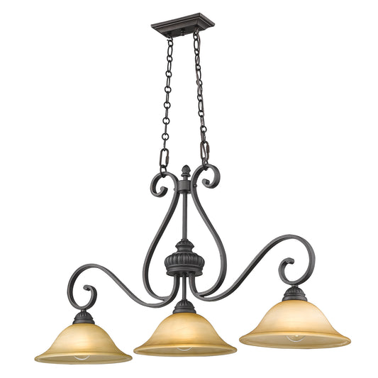 Mayfair 3 Light Linear Pendant in Leather Crackle with Crème Brulee Glass