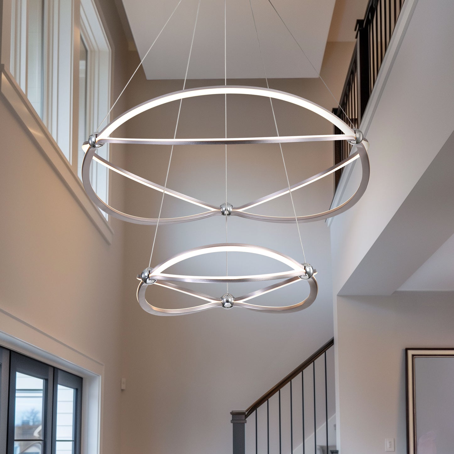 Samantha 2 Tier - 32" LED Chandelier in Satin Nickel with No Shade
