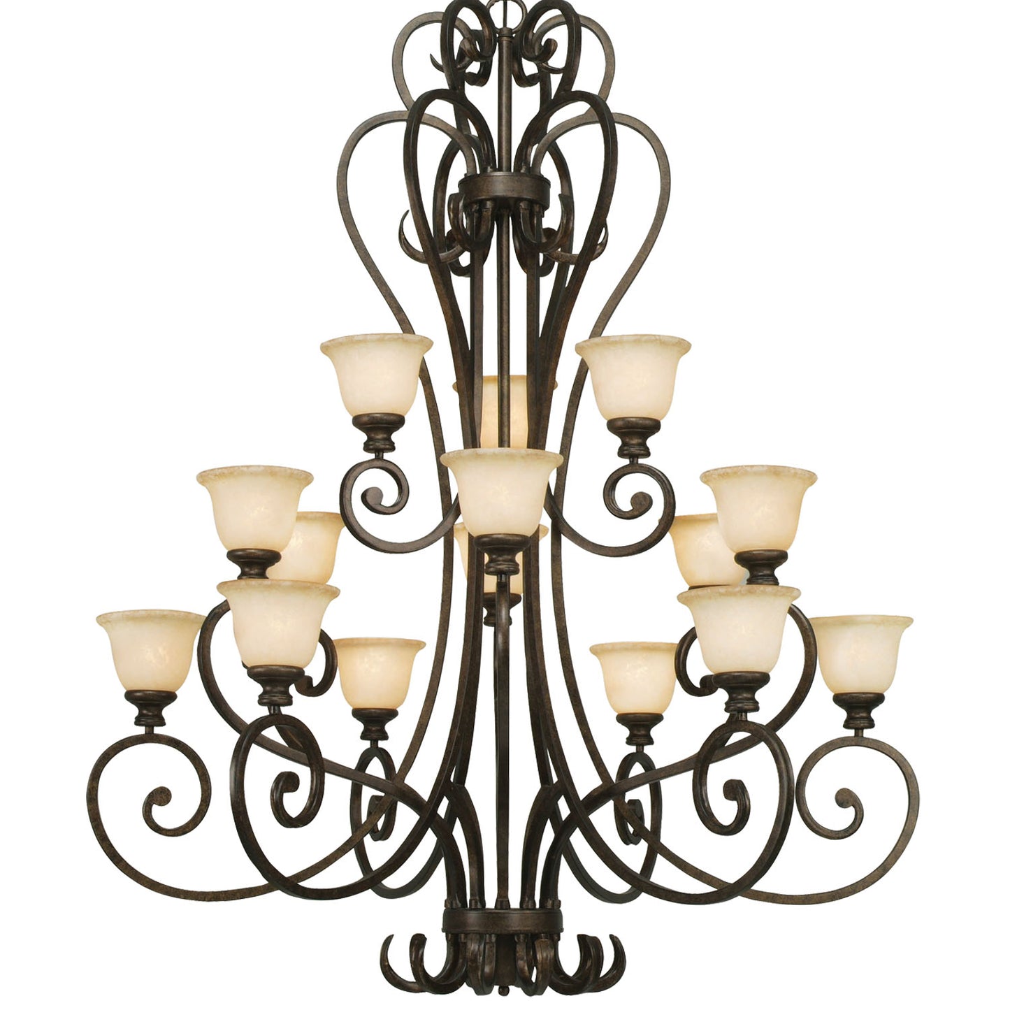 Hearth 3 Tier - 15 Light Chandelier in Burnt Sienna with Tea Stone Glass