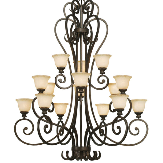 Hearth 3 Tier - 15 Light Chandelier in Burnt Sienna with Tea Stone Glass