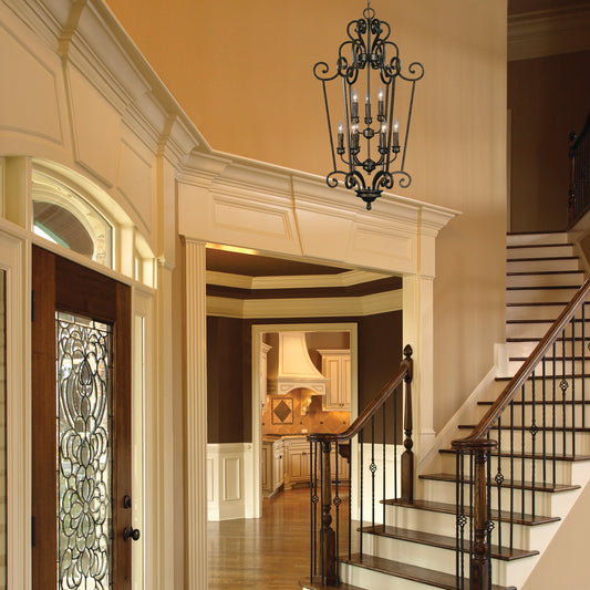 Hearth 2 Tier - 9 Light Caged Foyer in Burnt Sienna with Drip Candlesticks